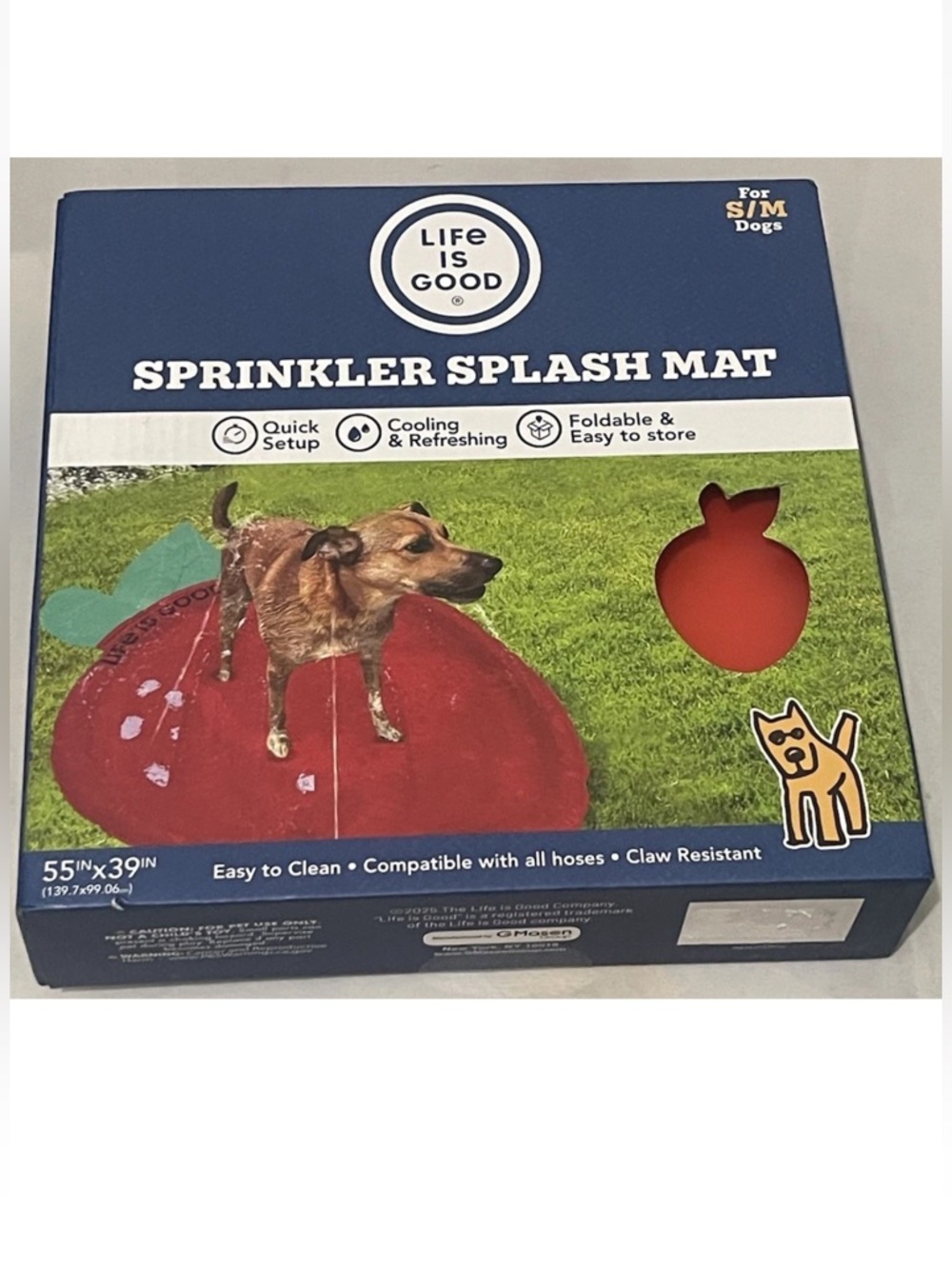 Life Is Good Strawberry-Shaped Sprinkler Splash Mat 55" x 39” for S/M Dogs